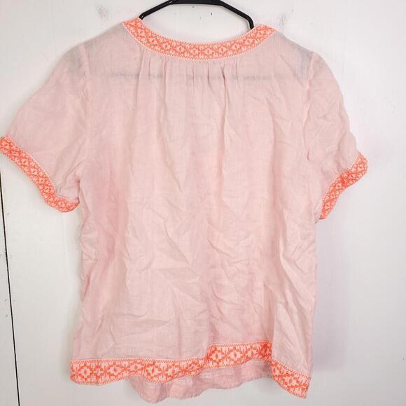J Crew Top Womens M Linen Lightweight Square Neck Puff Sleeve Embroidered Trim - Picture 8 of 9